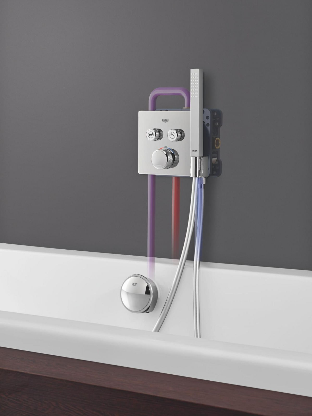 Unitate comanda Grohe 29125000, 1 bar, 158 mm, 10 mm, 2 iesiri, 1 functii palarie dus, 1/2 dimensiune racord, Crom — imaginea 7