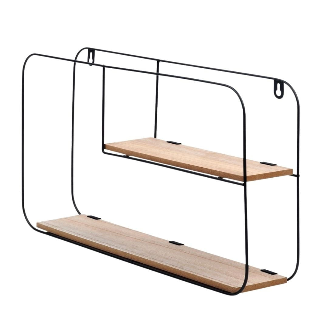 Etajera metalica de perete cu 2 polite MDF, 52X10.5X29 cm