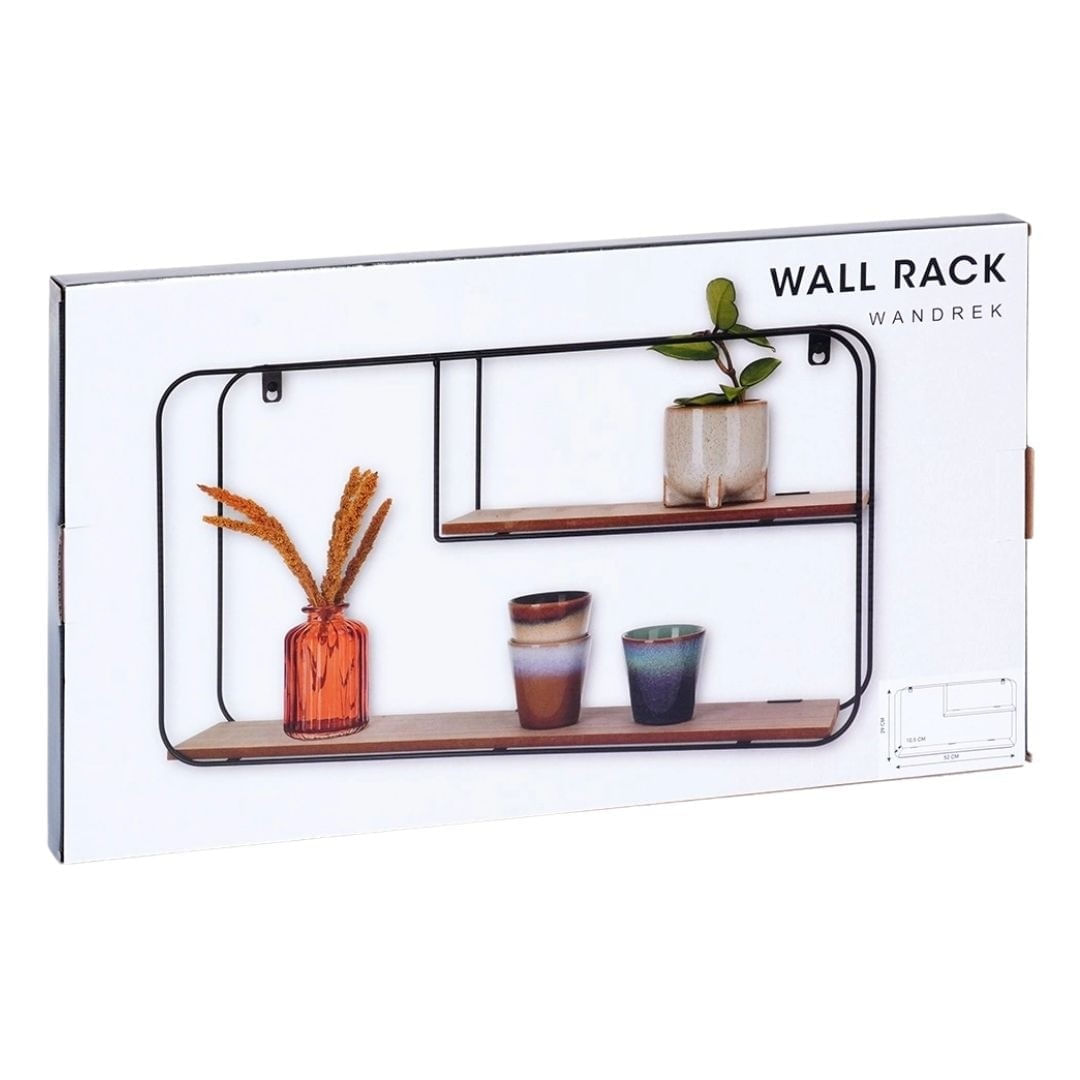Etajera metalica de perete cu 2 polite MDF, 52X10.5X29 cm — imaginea 3