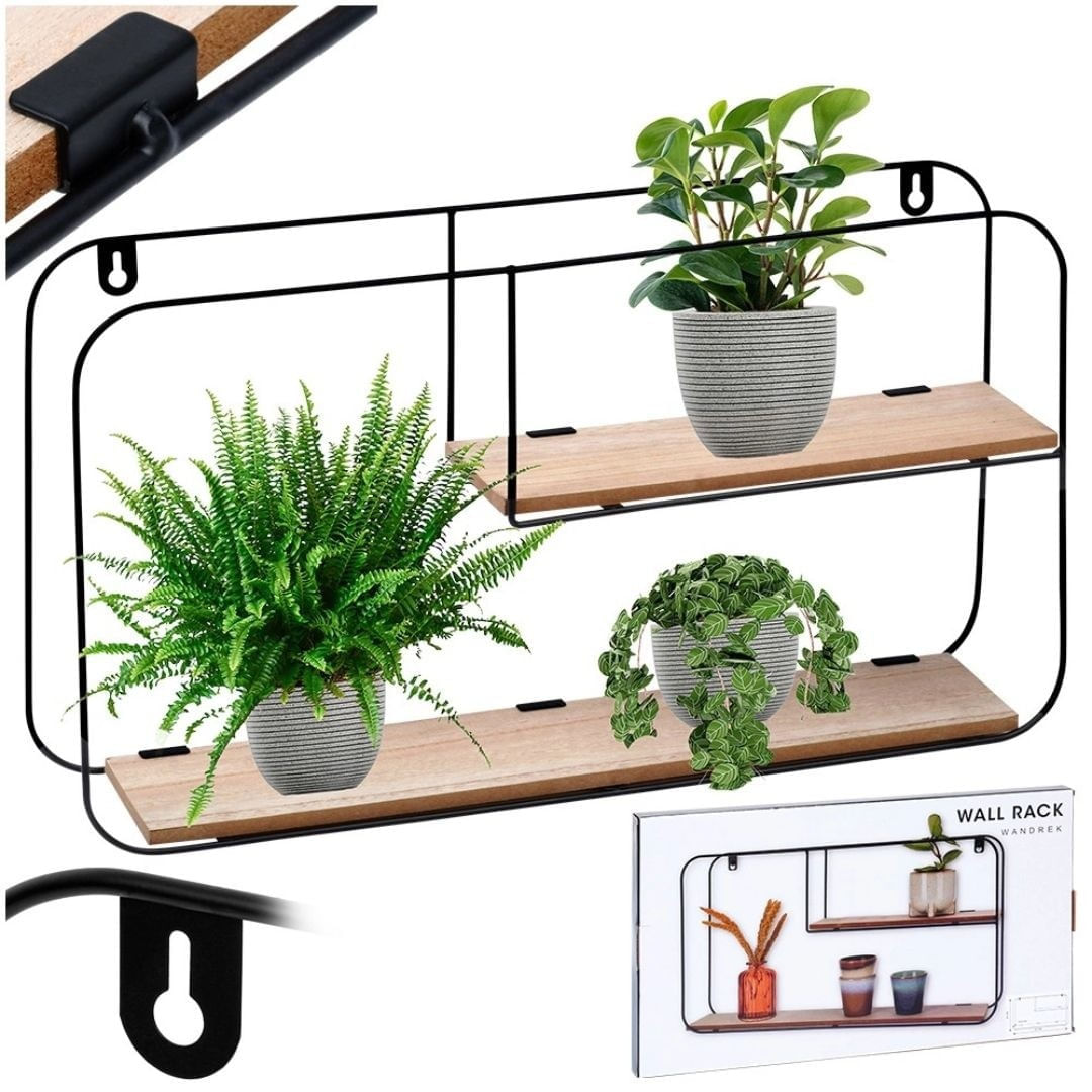 Etajera metalica de perete cu 2 polite MDF, 52X10.5X29 cm — imaginea 4