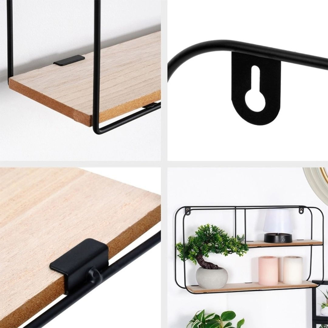 Etajera metalica de perete cu 2 polite MDF, 52X10.5X29 cm — imaginea 7