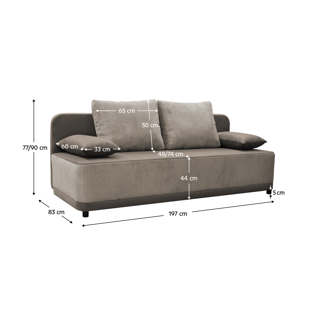 Canapea extensibila, gri-bej Taupe, SENTY — imaginea 2