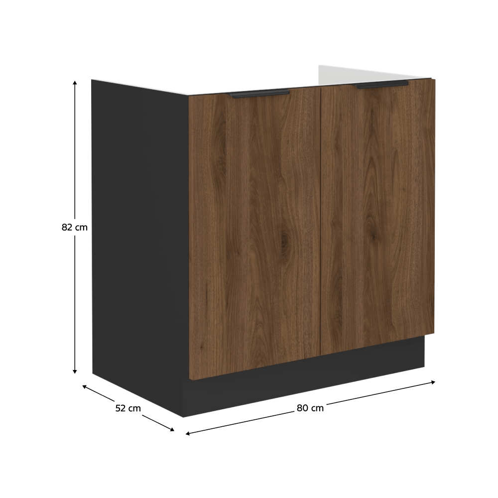 Dulap pentru chiuveta, nuc okapi/negru, MENZO 80 ZL 2F BB — imaginea 20