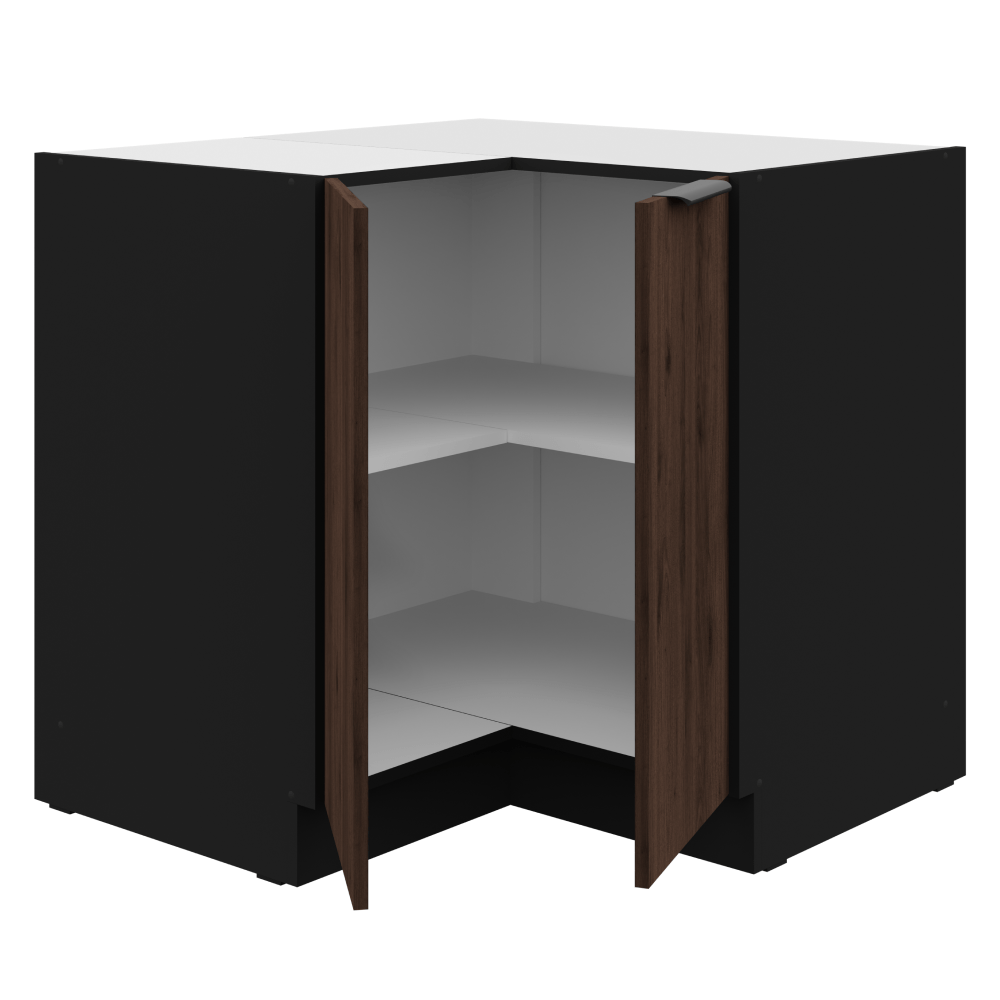 Dulap de colt inferior, nuc okapi/negru, MENZO 90x90 DN 2F BB — imaginea 2