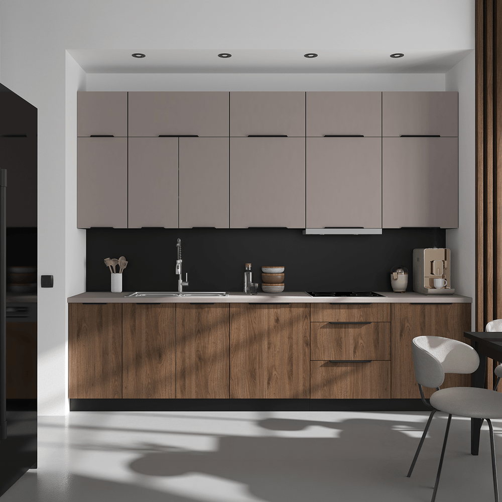 Dulap de colt inferior, nuc okapi/negru, MENZO 90x90 DN 2F BB — imaginea 9