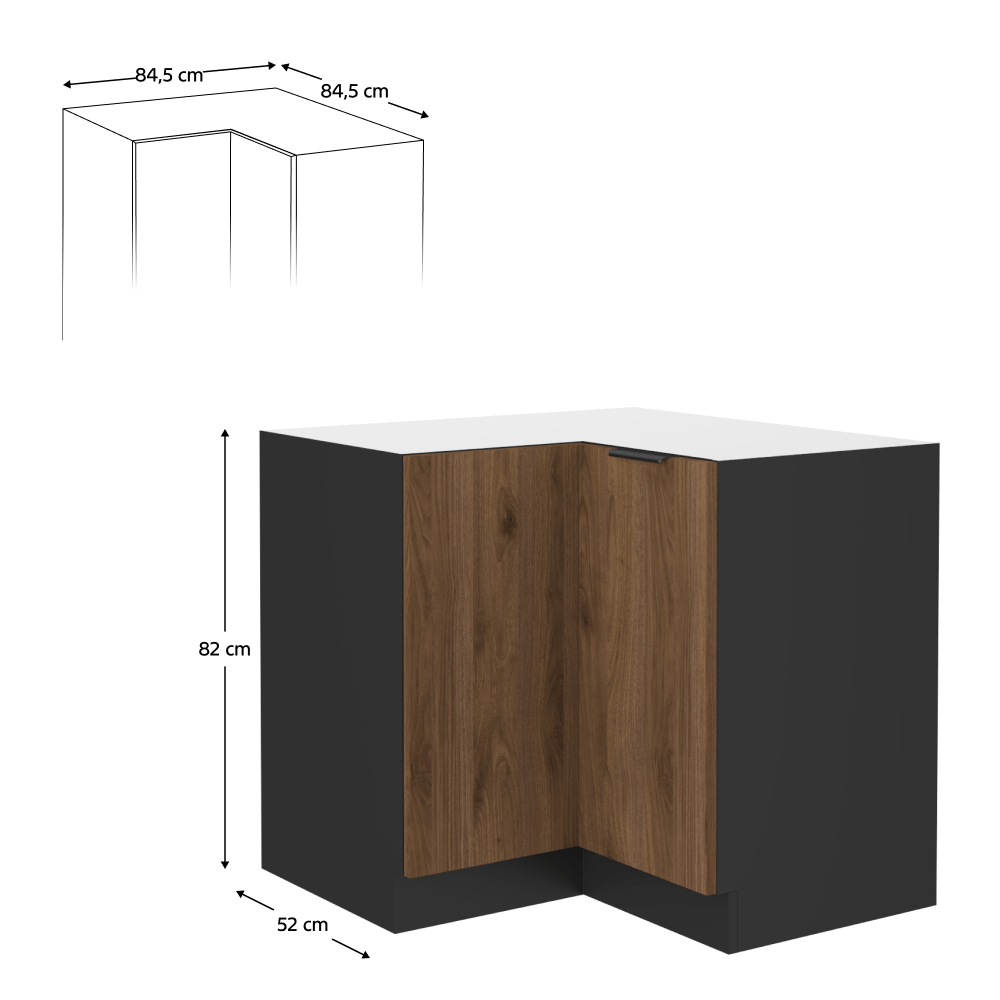 Dulap de colt inferior, nuc okapi/negru, MENZO 90x90 DN 2F BB — imaginea 16