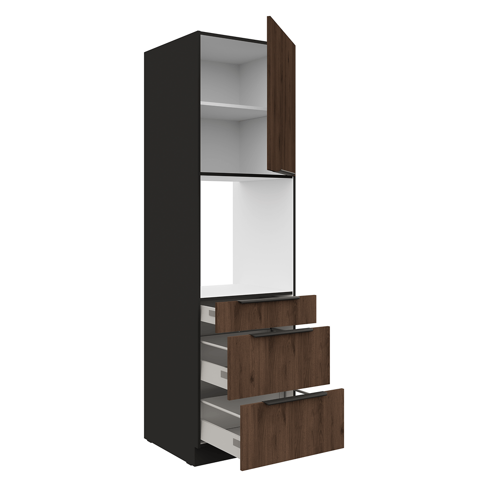 Dulap inalt pentru cuptor incorporabil, nuc okapi/negru, MENZO 60 DPS-210 3S1F — imaginea 2