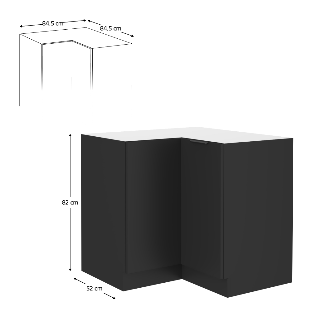 Dulap de colt inferior, negru, SIBER 90x90 DN 2F BB — imaginea 9