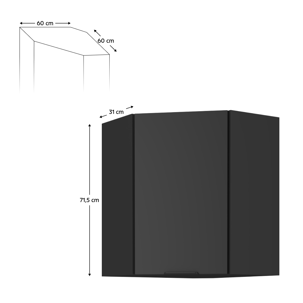 Dulap de colt superior, negru, SIBER 60x60 GN-72 1F — imaginea 9