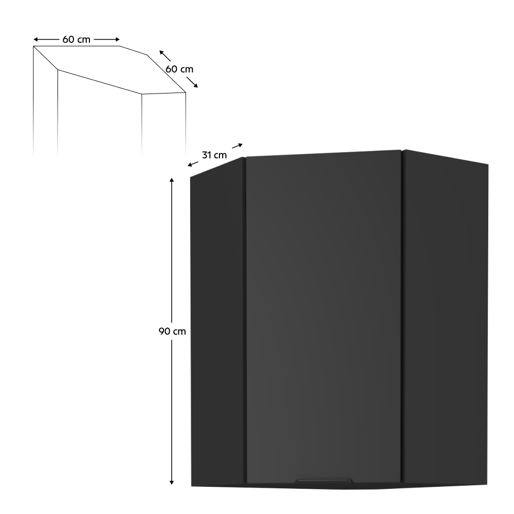 Dulap de colt superior, negru, SIBER 60x60 GN-90 1F — imaginea 9