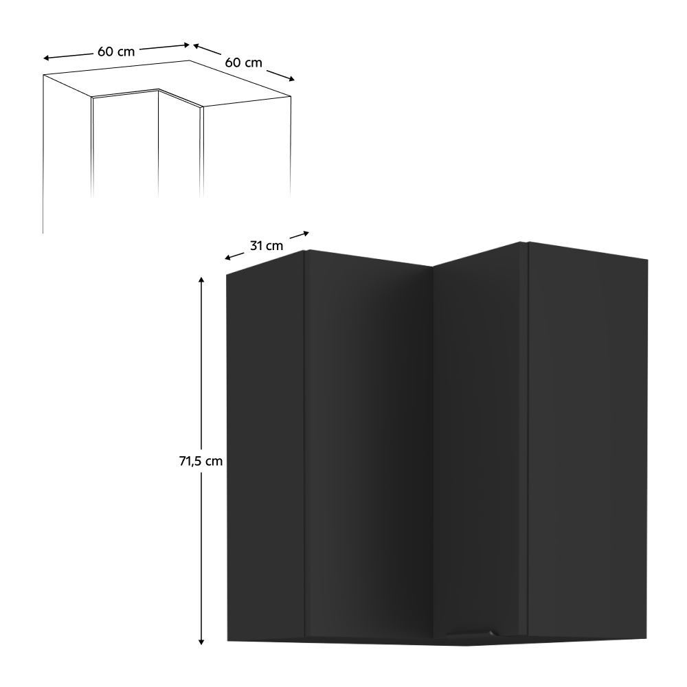 Dulap de colt superior, negru, SIBER 60x60 GN-72 2F — imaginea 9