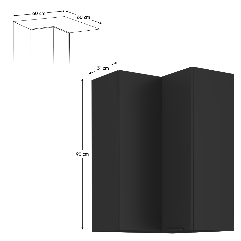 Dulap de colt superior, negru, SIBER 60x60 GN-90 2F — imaginea 9