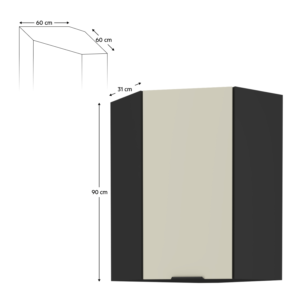 Dulap de colt superior, casmir/negru, ARAKA 60x60 GN-90 1F — imaginea 7
