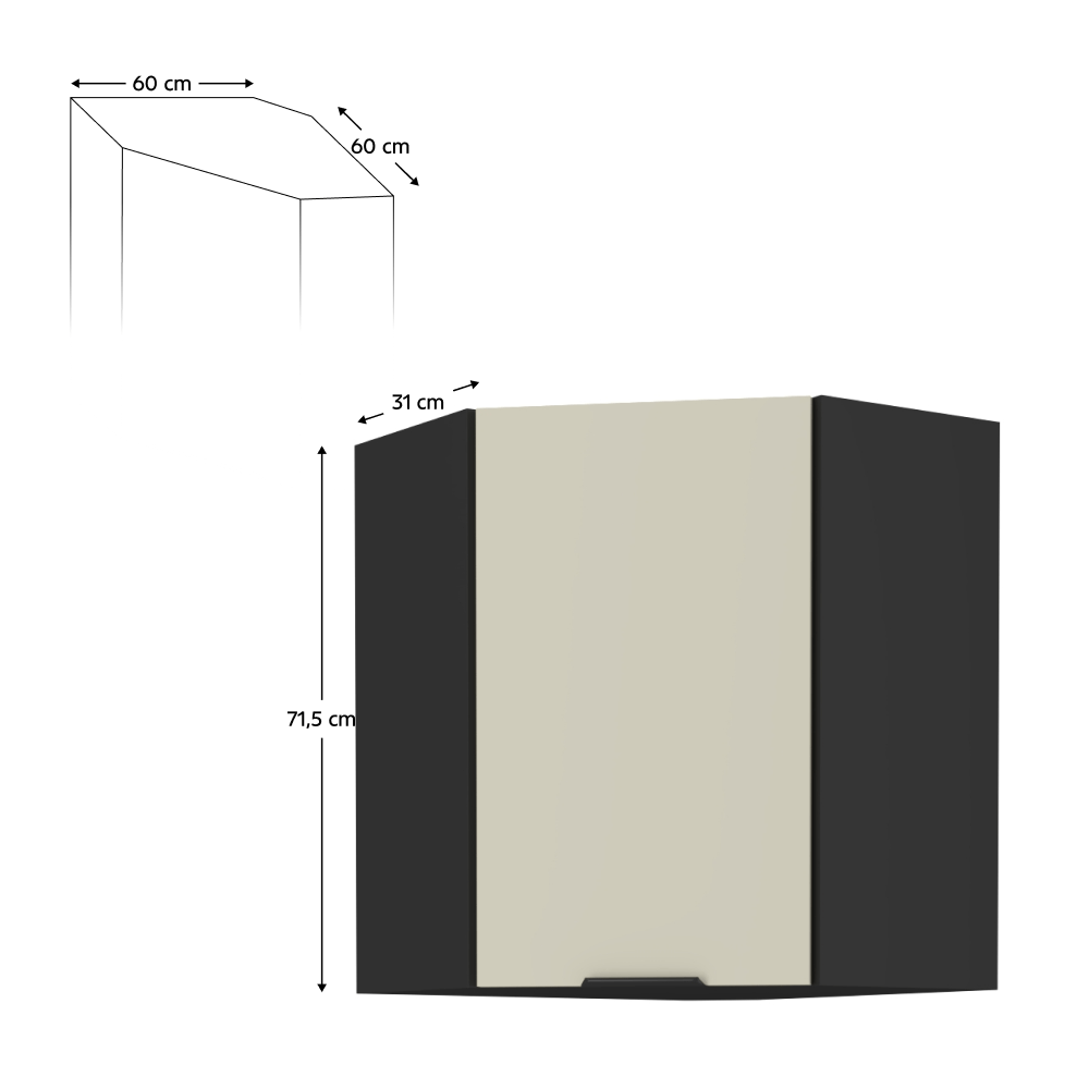 Dulap de colt superior, casmir/negru, ARAKA 60x60 GN-72 1F — imaginea 19