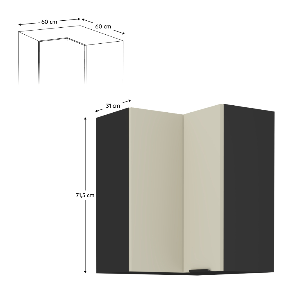 Dulap de colt superior, casmir/negru, ARAKA 60x60 GN-72 2F — imaginea 19
