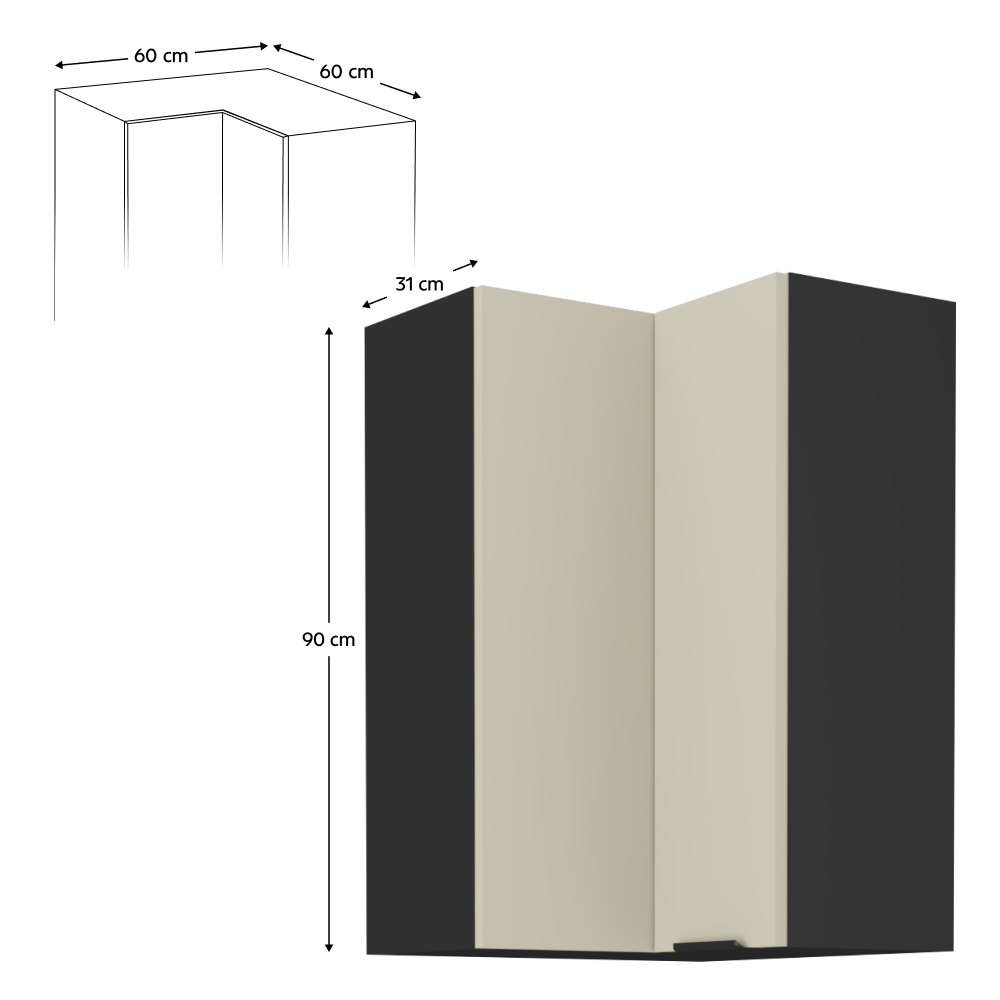 Dulap de colt superior, casmir/negru, ARAKA 60x60 GN-90 2F — imaginea 19