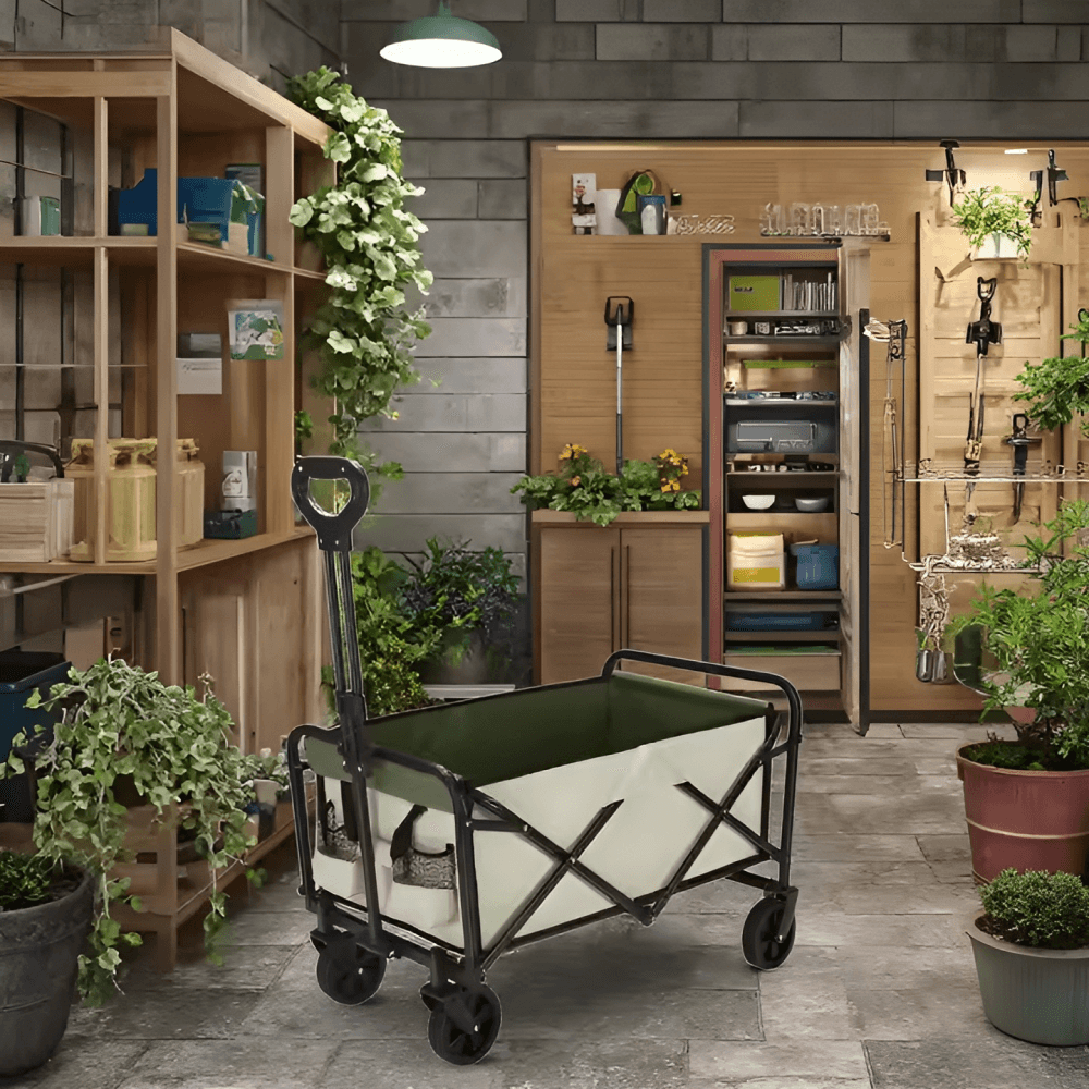 Carucior de gradina, pliabil, bej/verde/negru, KARIL — imaginea 4