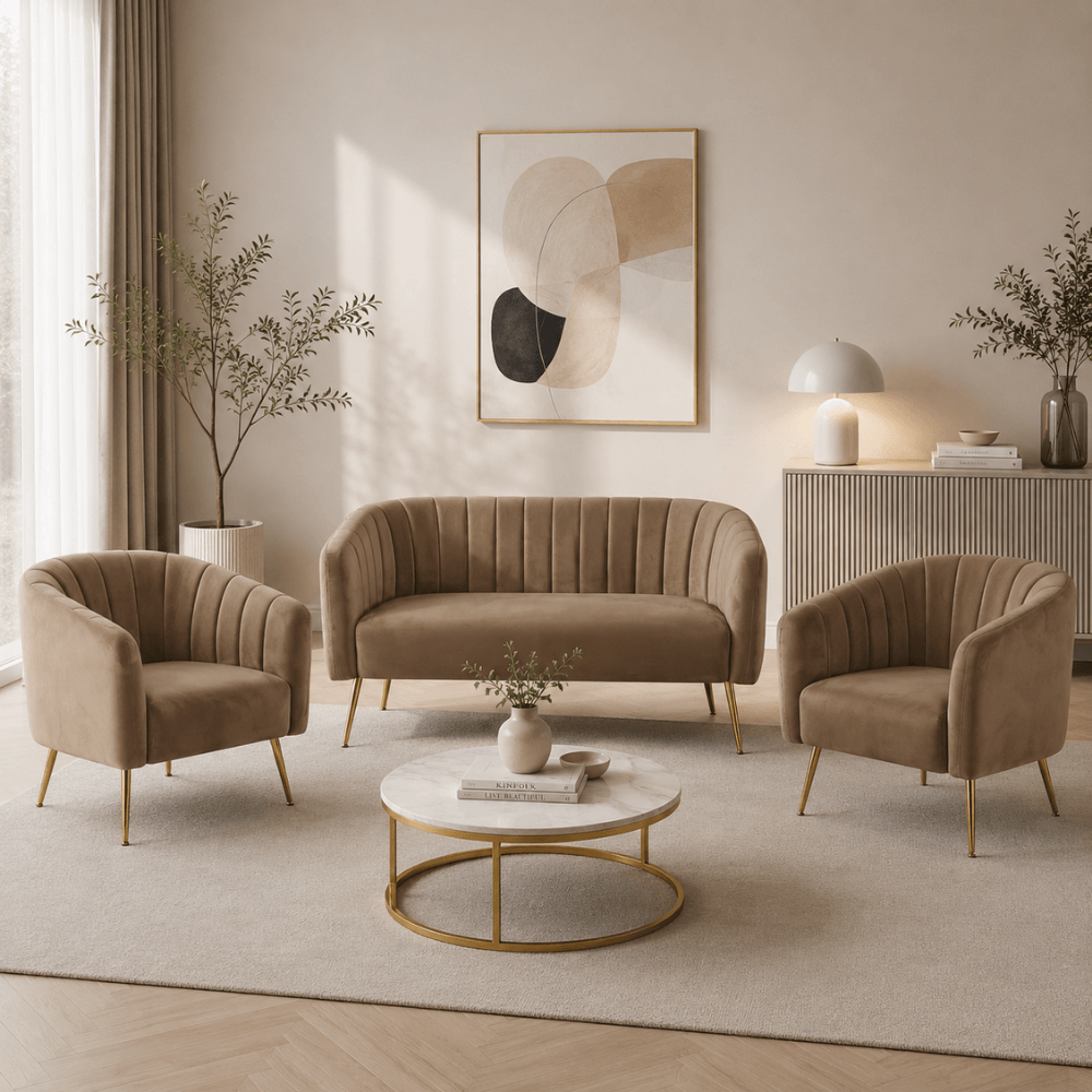 Canapea de design cu 2 locuri, tesatura Velvet maro/gold crom-auriu, BAGY — imaginea 2