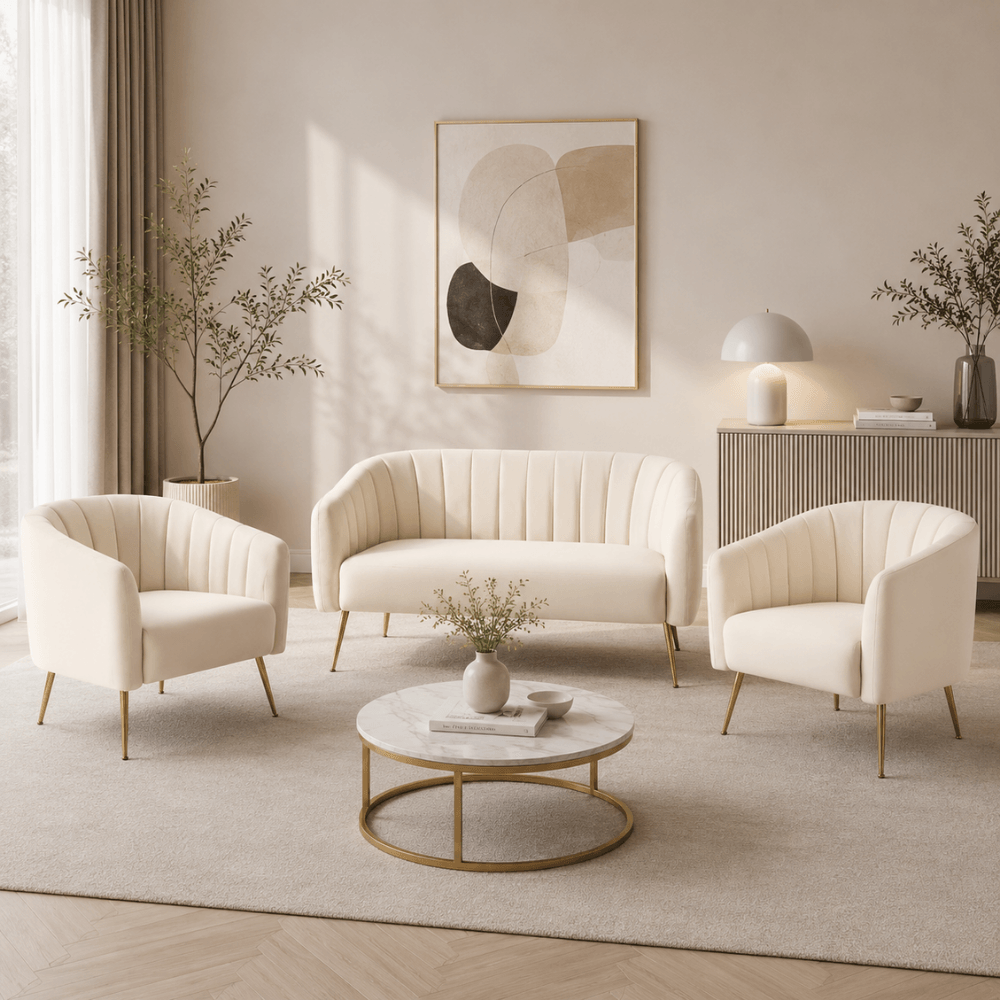 Canapea de design cu 2 locuri, tesatura Velvet bej/gold crom-auriu, BAGY — imaginea 2