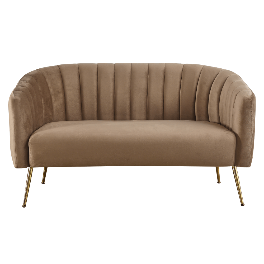 Canapea de design cu 2 locuri, tesatura Velvet maro/gold crom-auriu, BAGY — imaginea 4