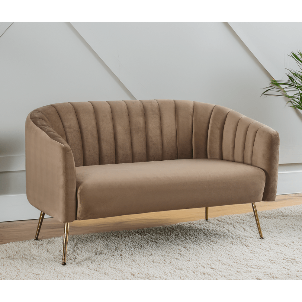 Canapea de design cu 2 locuri, tesatura Velvet maro/gold crom-auriu, BAGY — imaginea 6