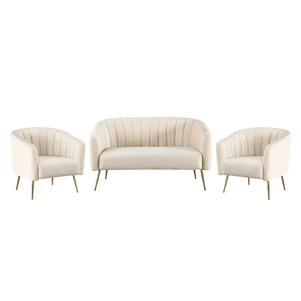 Canapea de design cu 2 locuri, tesatura Velvet bej/gold crom-auriu, BAGY — imaginea 6