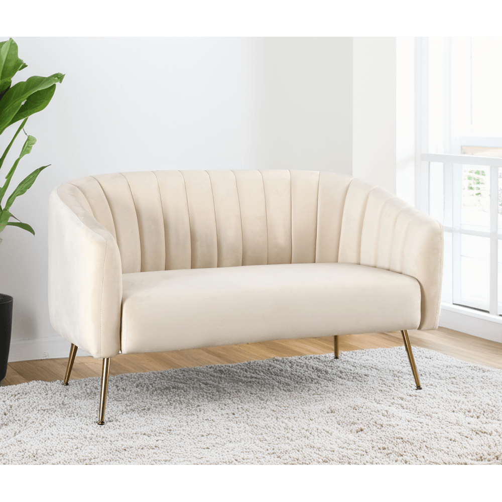 Canapea de design cu 2 locuri, tesatura Velvet bej/gold crom-auriu, BAGY — imaginea 7