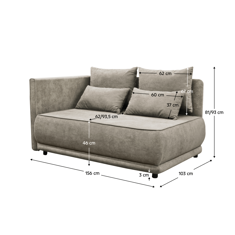 Canapea extensibila, bej gri Taupe, pe stanga, LIAMI — imaginea 5