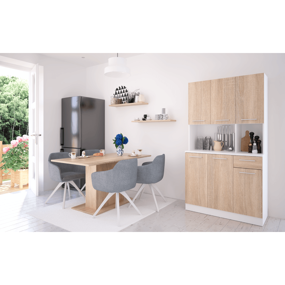 Dulap de bucatarie cu sase usi, alb/stejar sonoma, PELION NEW — imaginea 10