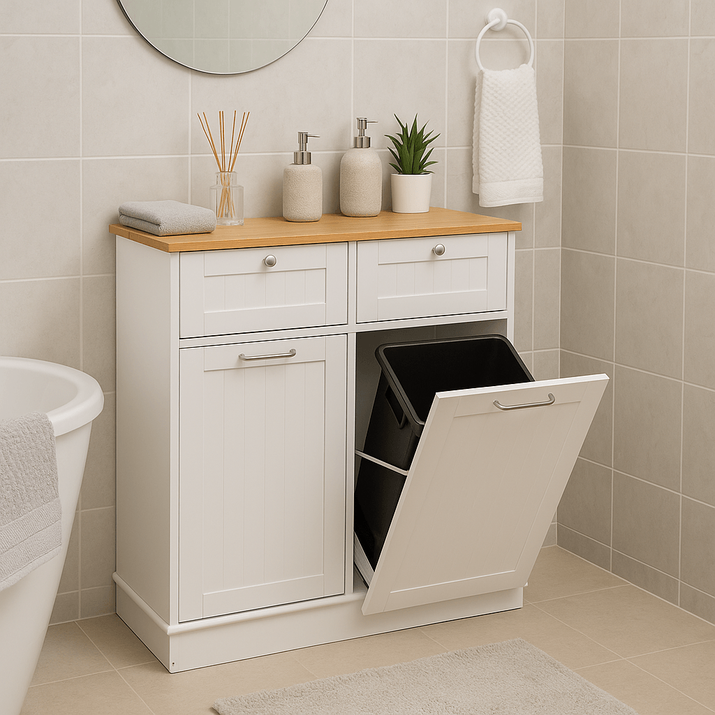 Dulap basculant cu cos de gunoi, alb/bambus, DELINS TYP 2 — imaginea 4