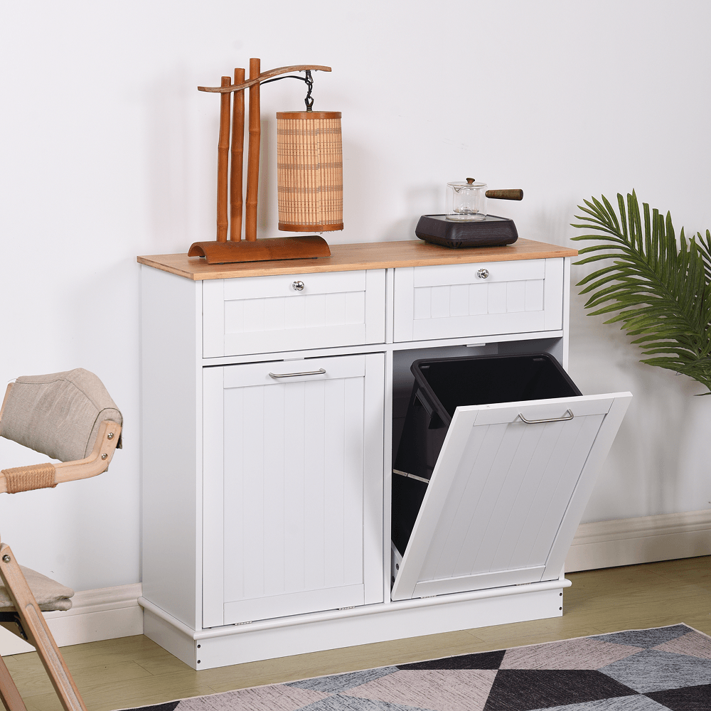 Dulap basculant cu cos de gunoi, alb/bambus, DELINS TYP 2 — imaginea 8