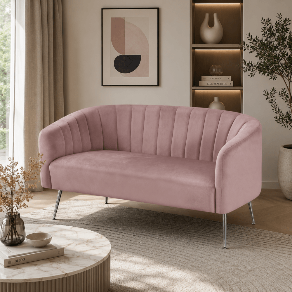 Canapea de design cu 2 locuri, tesatura Velvet roz/crom-argintiu, BAGY — imaginea 2