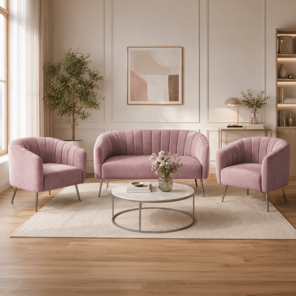 Canapea de design cu 2 locuri, tesatura Velvet roz/crom-argintiu, BAGY — imaginea 4