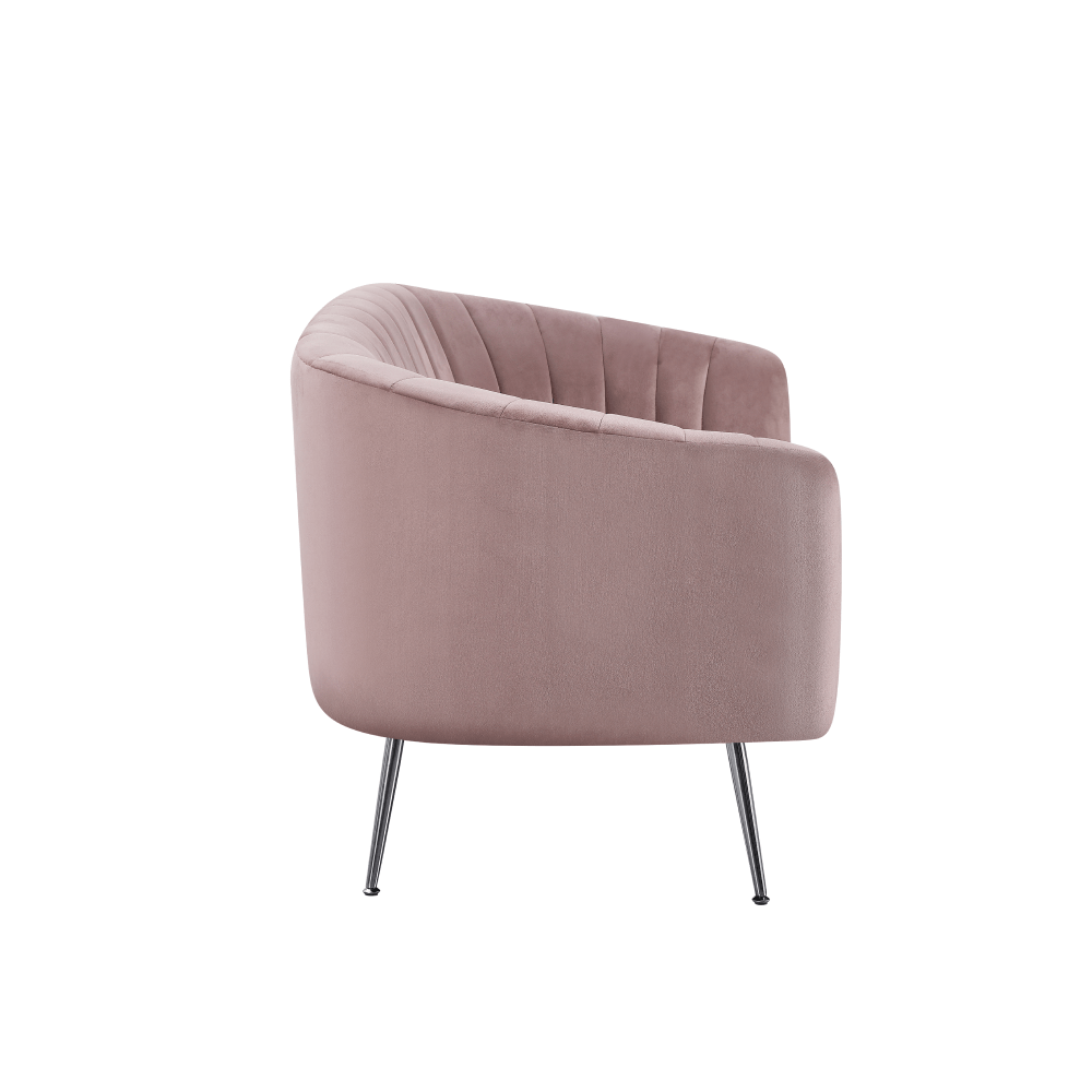 Canapea de design cu 2 locuri, tesatura Velvet roz/crom-argintiu, BAGY — imaginea 7