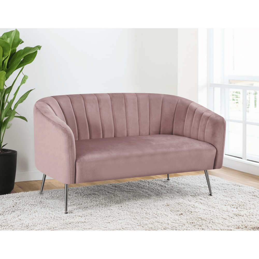 Canapea de design cu 2 locuri, tesatura Velvet roz/crom-argintiu, BAGY — imaginea 8