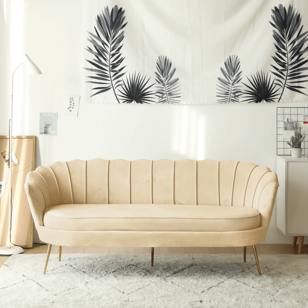 Canapea de lux, cu 3 locuri, tesatura Velvet bej/auriu, Art-deco, NOBLEO TYP 2 — imaginea 3