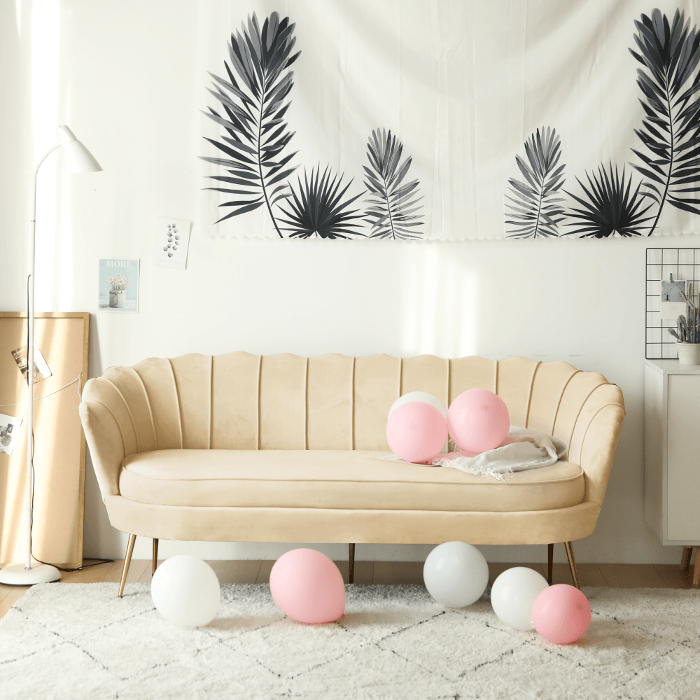 Canapea de lux, cu 3 locuri, tesatura Velvet bej/auriu, Art-deco, NOBLEO TYP 2 — imaginea 4