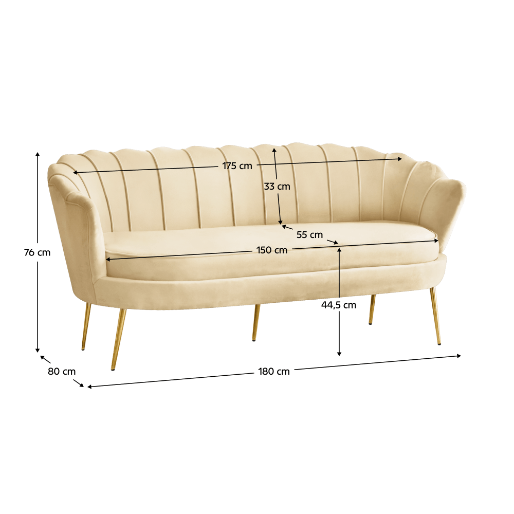 Canapea de lux, cu 3 locuri, tesatura Velvet bej/auriu, Art-deco, NOBLEO TYP 2 — imaginea 8
