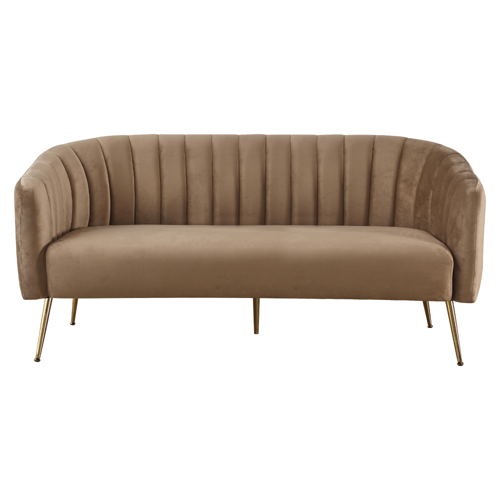 Canapea de design cu 3 locuri, tesatura Velvet maro/gold crom-auriu, BAGY — imaginea 3