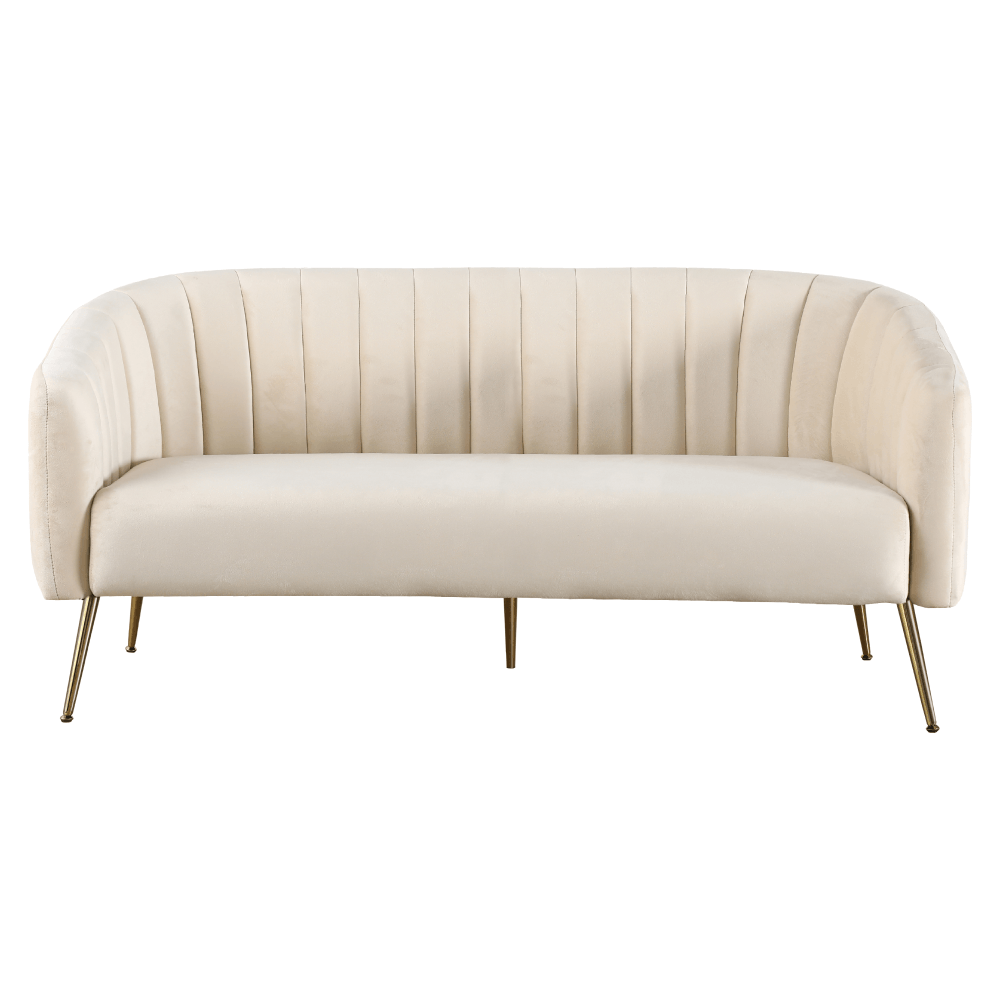 Canapea de design cu 3 locuri, tesatura Velvet bej/gold crom-auriu, BAGY — imaginea 3