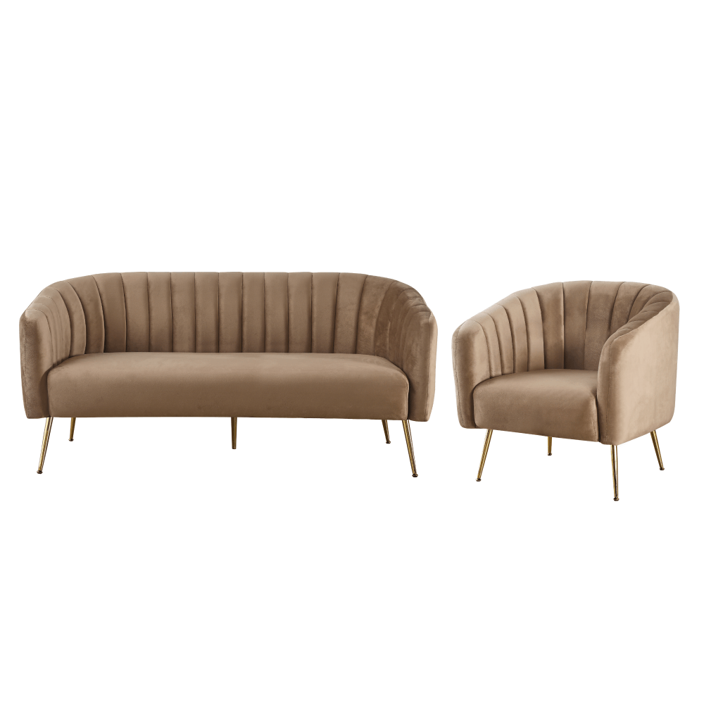 Canapea de design cu 3 locuri, tesatura Velvet maro/gold crom-auriu, BAGY — imaginea 4