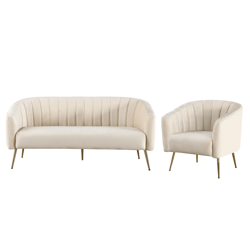 Canapea de design cu 3 locuri, tesatura Velvet bej/gold crom-auriu, BAGY — imaginea 4