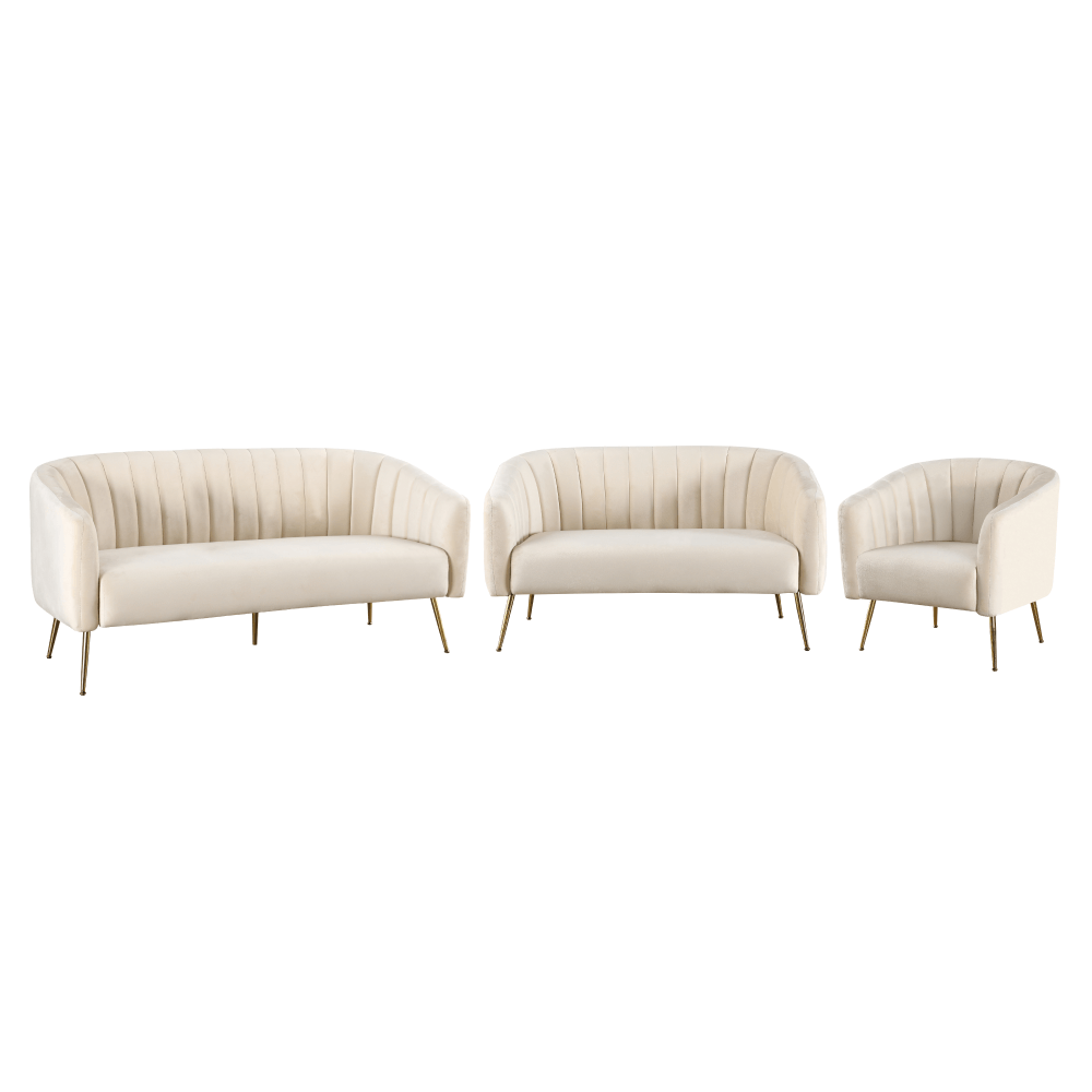 Canapea de design cu 3 locuri, tesatura Velvet bej/gold crom-auriu, BAGY — imaginea 5