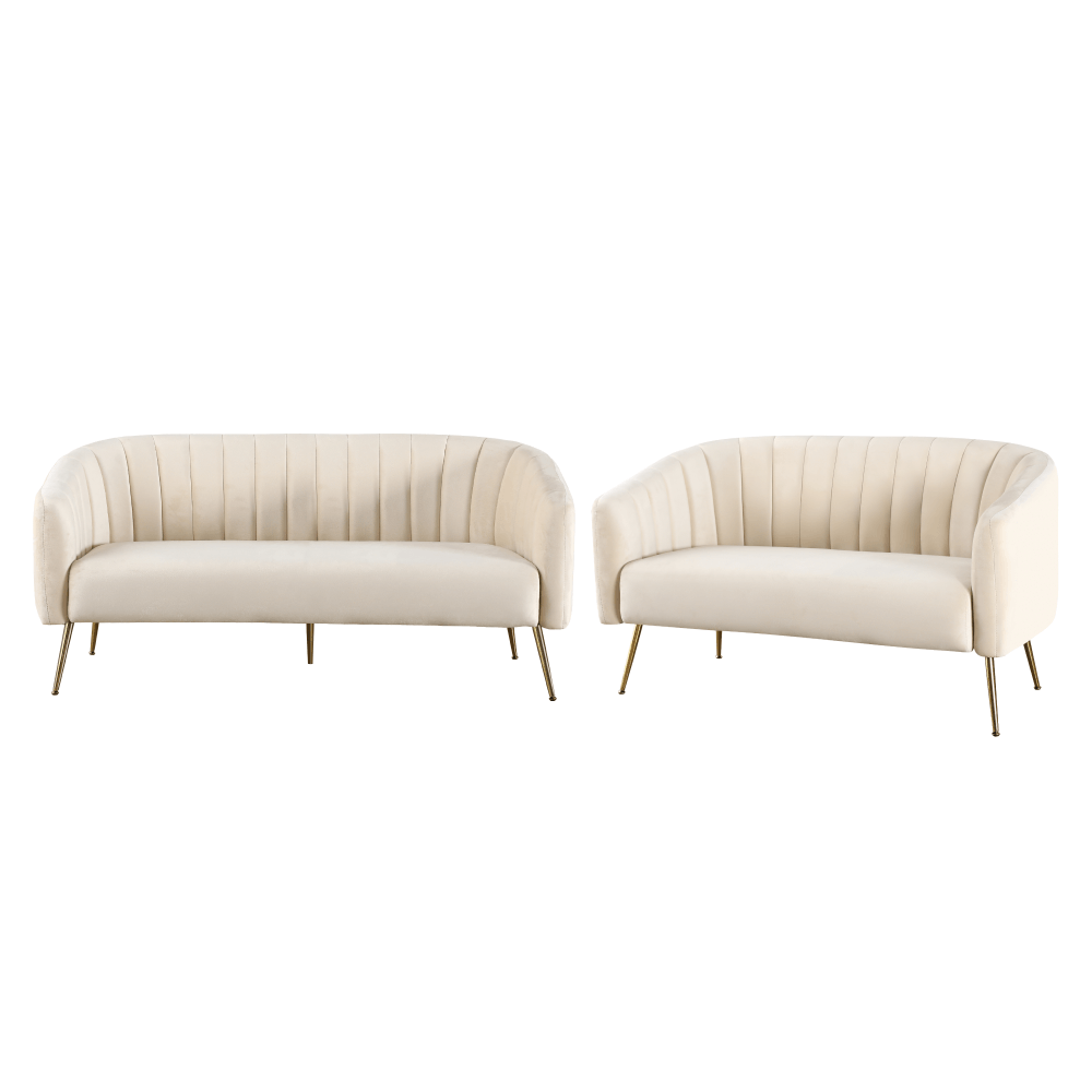 Canapea de design cu 3 locuri, tesatura Velvet bej/gold crom-auriu, BAGY — imaginea 6