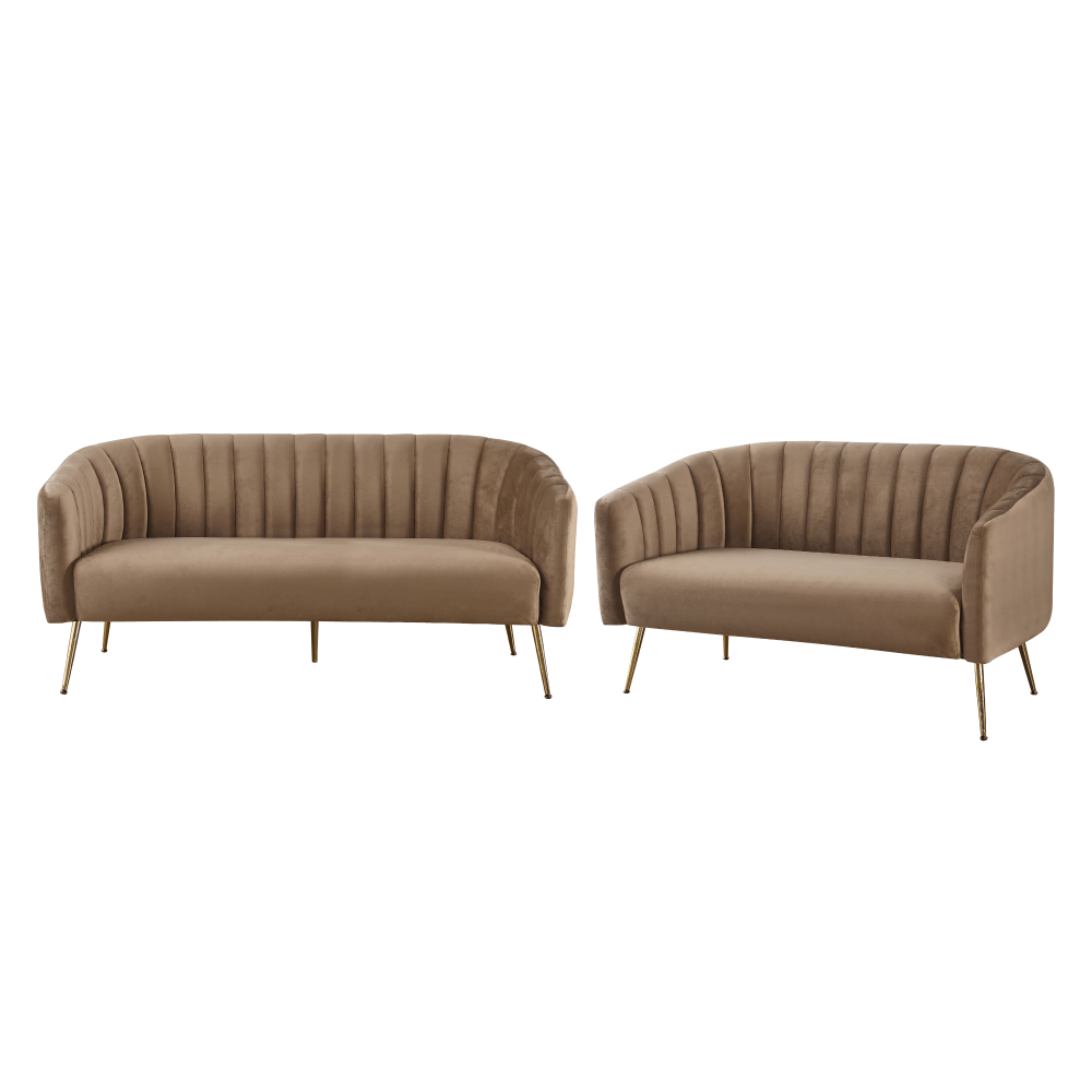 Canapea de design cu 3 locuri, tesatura Velvet maro/gold crom-auriu, BAGY — imaginea 6