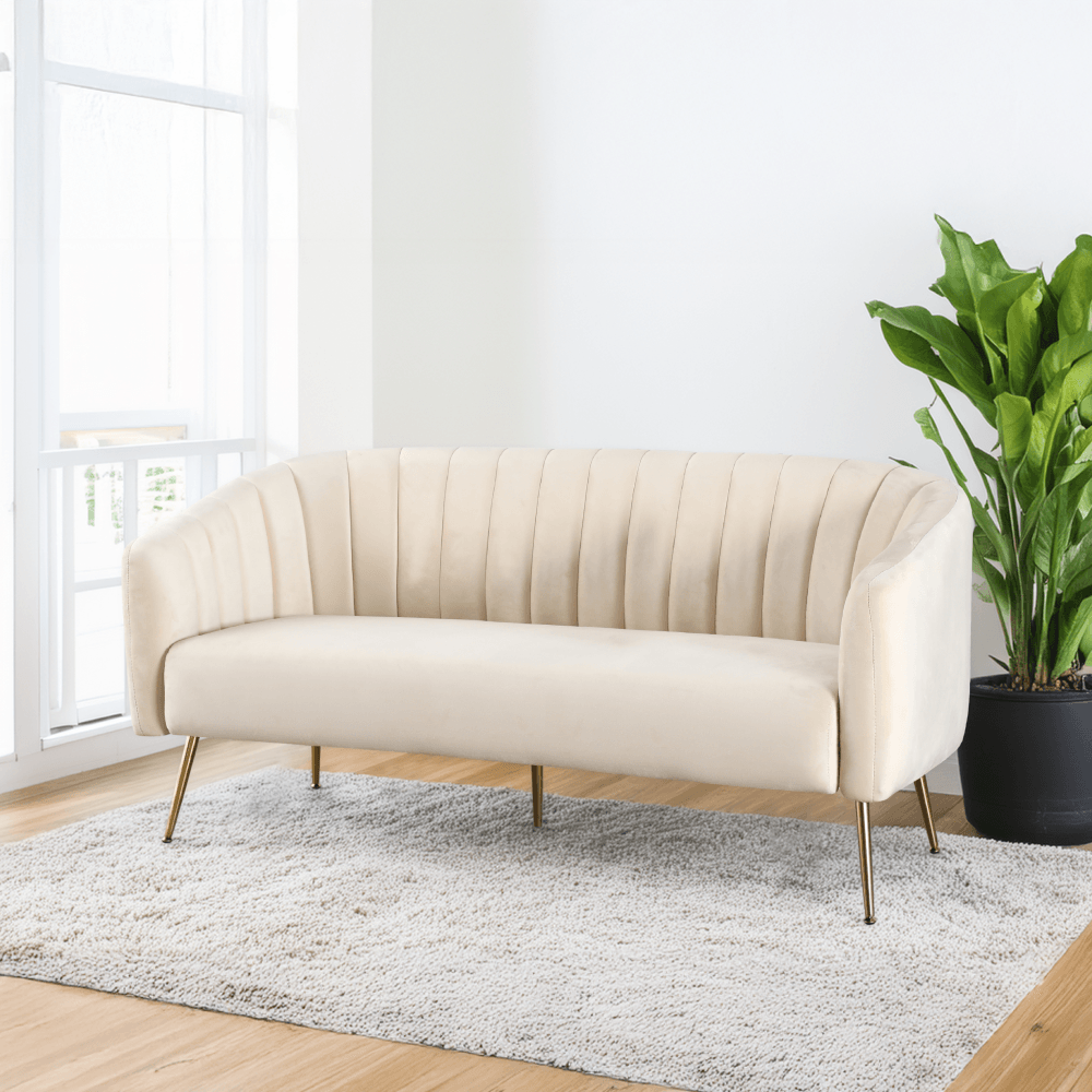 Canapea de design cu 3 locuri, tesatura Velvet bej/gold crom-auriu, BAGY — imaginea 7