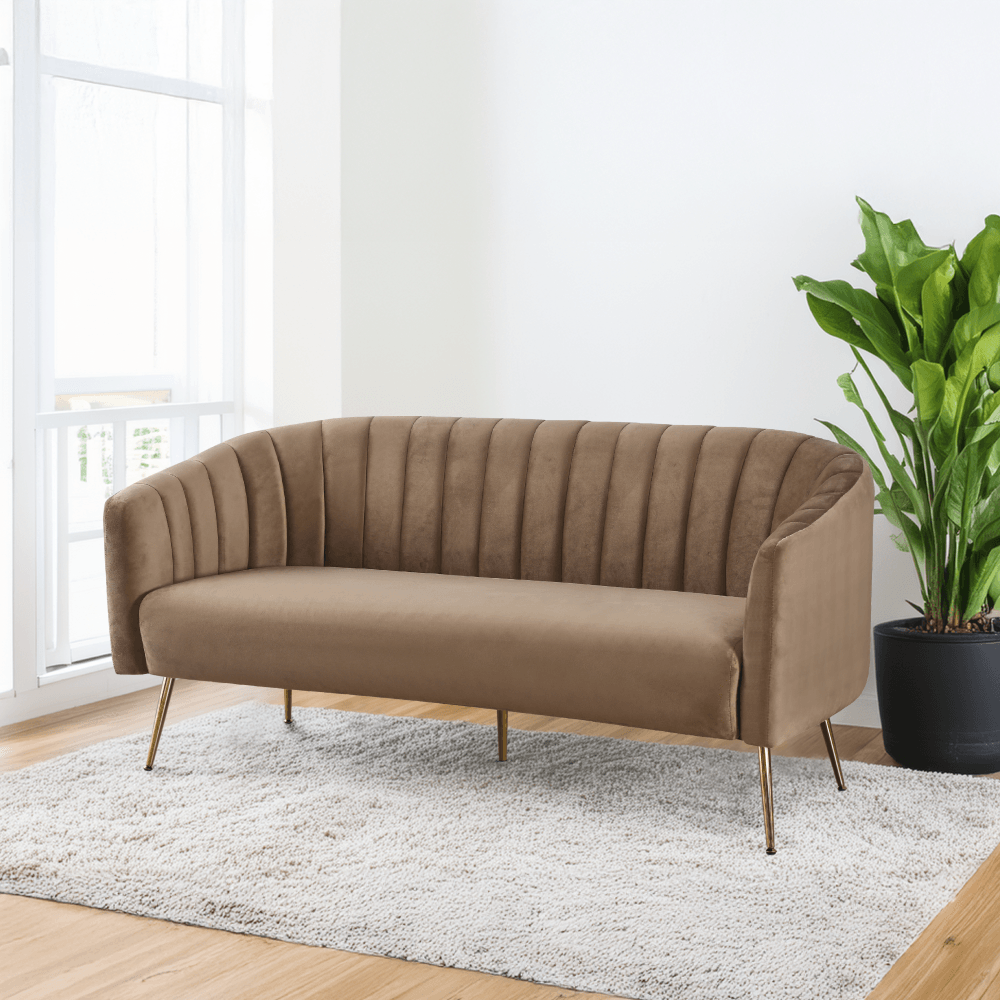 Canapea de design cu 3 locuri, tesatura Velvet maro/gold crom-auriu, BAGY — imaginea 7