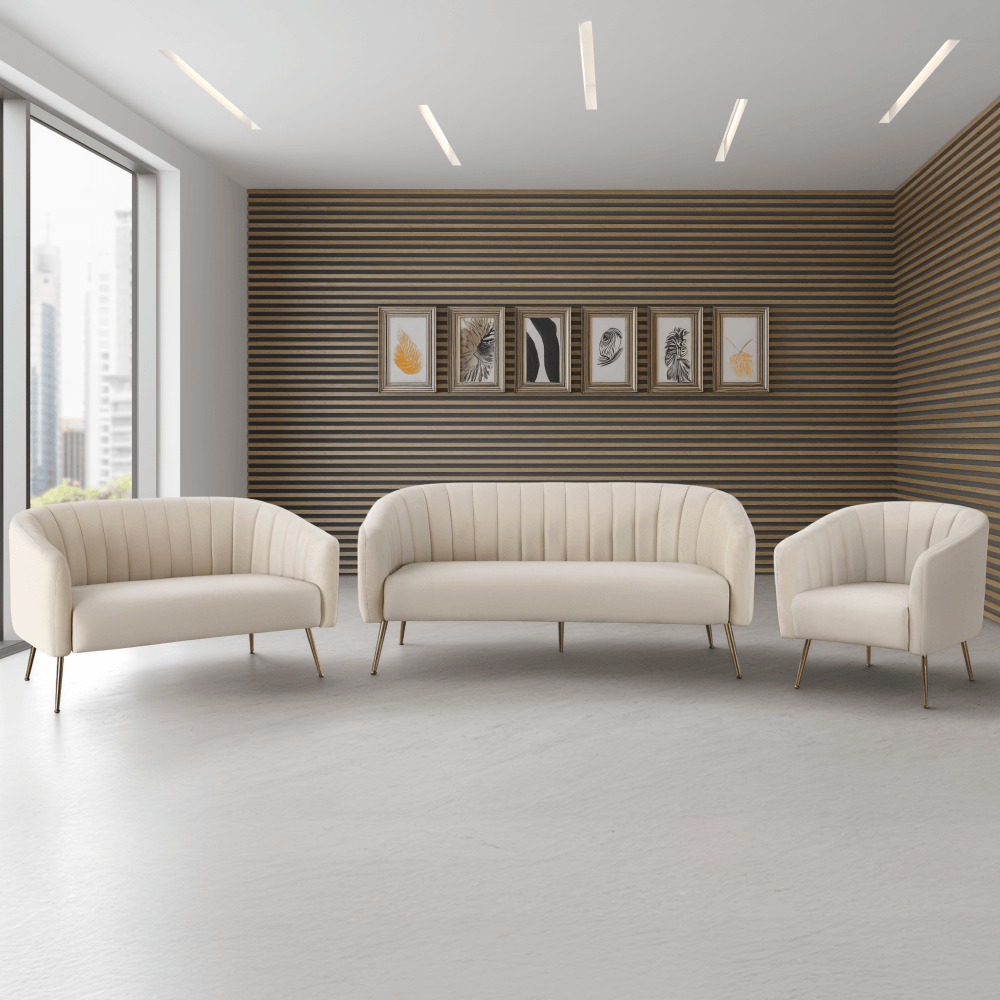 Canapea de design cu 3 locuri, tesatura Velvet bej/gold crom-auriu, BAGY — imaginea 8
