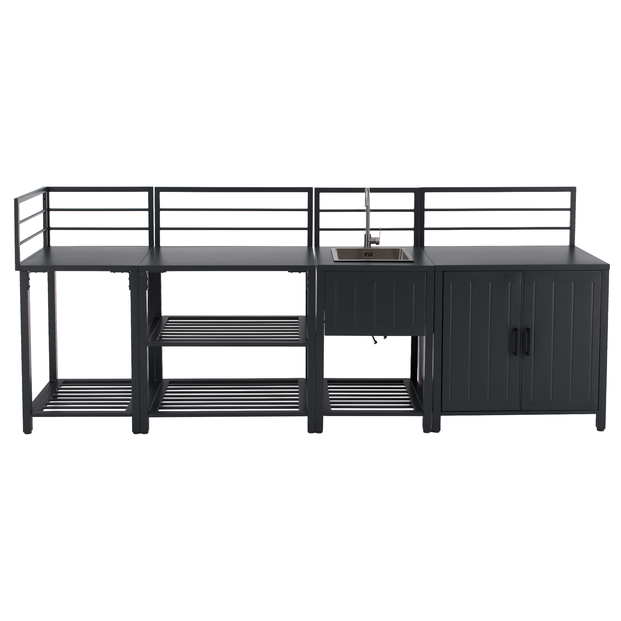 Mobilier de bucatarie de gradina cu 4 piese si chiuveta, otel, gri, TANITA — imaginea 3