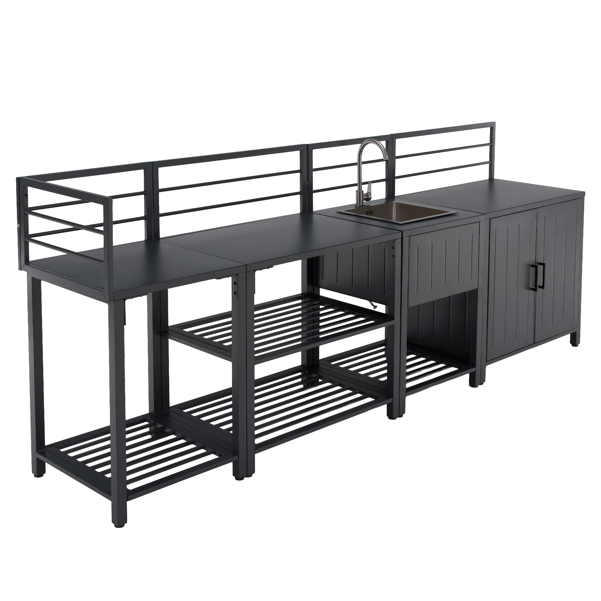 Mobilier de bucatarie de gradina cu 4 piese si chiuveta, otel, gri, TANITA — imaginea 5